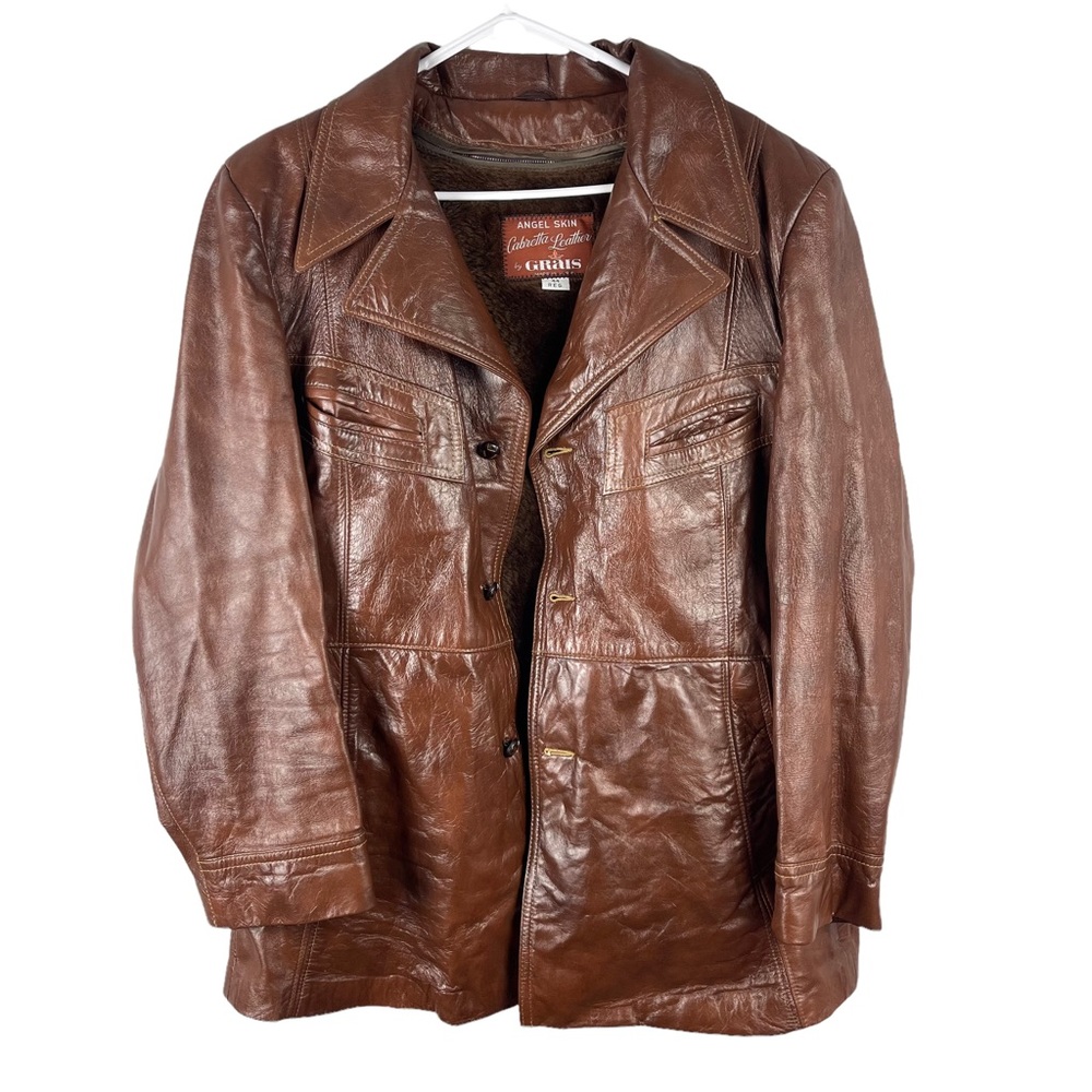 Gais Cabretta Vintage Men’s Fur Lined Leather Jacket Coat Brown sz 44 Reg